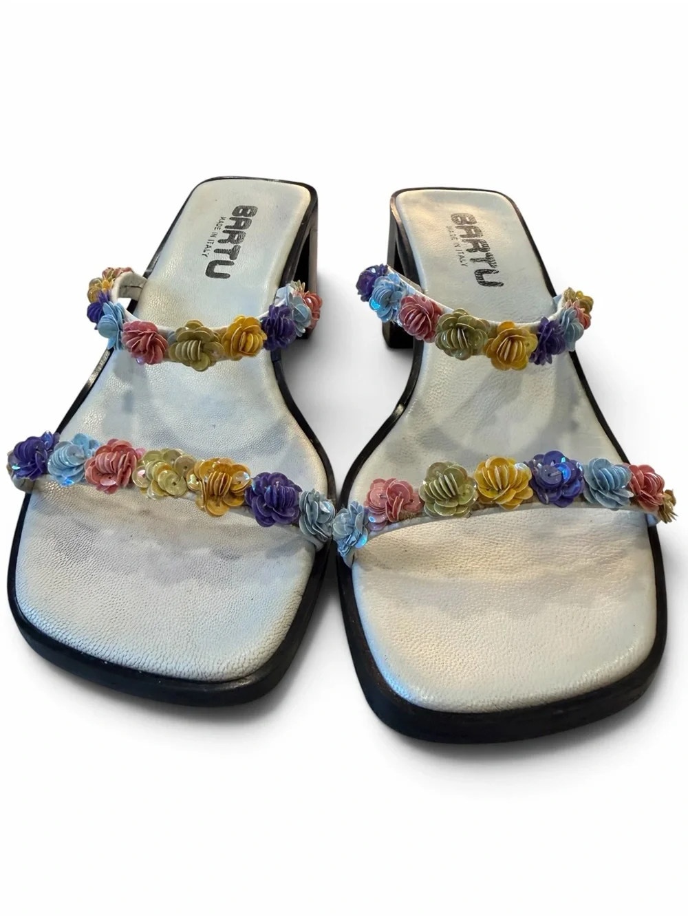 Vintage Bartu Made in Italy Size 36 Floral Sequin Leather Mule
